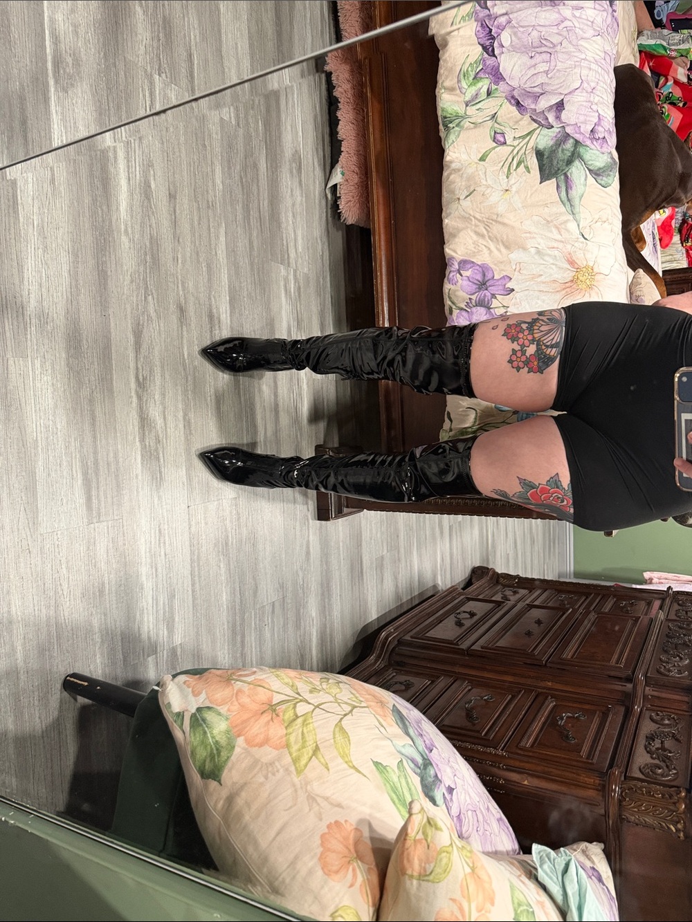 Current Mood Black Patent Knee-High Heeled Boots